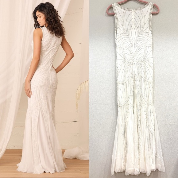 Size S Lulus Make Them Marvel White Beaded Mermaid‎ Maxi Dress - Picture 3 of 8
